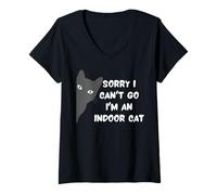 Womens Sorry I Can't Go I'm am an Indoor Cat Introvert Cats Humor V-Neck T-Shirt