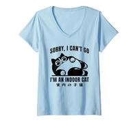 Womens Sorry I Can't Go I'm an Indoor Cat Funny Anime Cats V-Neck T-Shirt