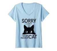 Womens Sorry I Can't Go I'm an Indoor Cat Funny Introvert Cats V-Neck T-Shirt
