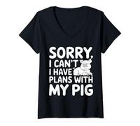 Women's Sorry I Can't I Have Plans with My Pig Pork Pig Lover Hog V-Neck T-Shirt