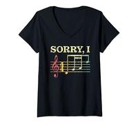 Womens Sorry I-DGAF Funny Guitarist Musical Notes Hidden Message V-Neck T-Shirt