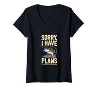 Women's Sorry I Have Plans Fish Dont Catch Themselves V-Neck T-Shirt