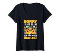 Women's Sorry I Have Plans with My Ukulele Funny Musician V-Neck T-Shirt