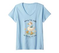 Womens Sorry I’m Late His Timing Not Mine Duck Ecclesiastes 3:1 V-Neck T-Shirt