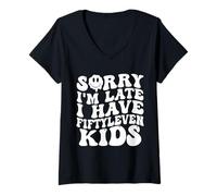 Womens Sorry I’m Late I Have Fifty Leven Kids Funny Parent V-Neck T-Shirt