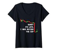 Womens Sorry I’m Late, I was Buying The Dip - Funny Crypto Trading V-Neck T-Shirt