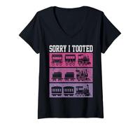 Womens Sorry I Tooted Locomotive Train Lovers Railroad Conductor V-Neck T-Shirt