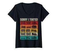 Womens Sorry I Tooted Train Lover Locomotive Railroad Men Boys Kids V-Neck T-Shirt