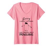 Womens Sorry I Was Thinking About Penguins Funny Penguin Animal V-Neck T-Shirt