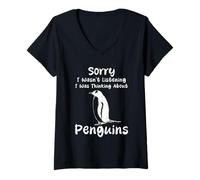 Womens Sorry I Was Thinking About Penguins Humor Penguin Animal V-Neck T-Shirt