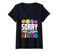 Womens Sorry I Wasn't Listening Bingo Player V-Neck T-Shirt