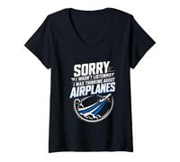 Women's Sorry I Wasn't Listening I was Thinking About Airplanes V-Neck T-Shirt