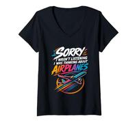 Women's Sorry I Wasn't Listening I was Thinking About Airplanes V-Neck T-Shirt