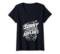 Women's Sorry I Wasn't Listening I was Thinking About Airplanes V-Neck T-Shirt