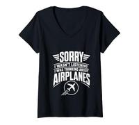 Women's Sorry I Wasn't Listening I was Thinking About Airplanes V-Neck T-Shirt
