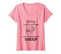 Womens Sorry I Wasn't Listening I was Thinking About Sheep Funny V-Neck T-Shirt
