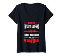 Womens Sorry I Wasn't Listening Rowing Crew Rower Rowboat Rowing V-Neck T-Shirt