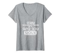 Women's Sorry I'm Already Taken by Super Sexy Sioux Funny Indians V-Neck T-Shirt, Heather Grey, Medium