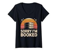 Women's Sorry I'm Booked Funny Reading Book Lover V-Neck T-Shirt