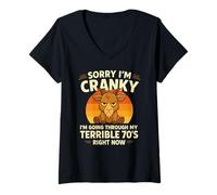 Womens Sorry I'm Cranky I'm Going Through My Terrible Seventies V-Neck T-Shirt