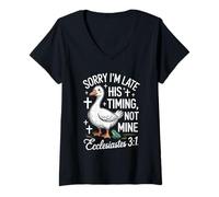 Womens Sorry I'm Late his Timing not Mine Christian Goose V-Neck T-Shirt