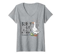 Womens Sorry I'm Late His-Timing Not Mine Praying Goose Christian V-Neck T-Shirt