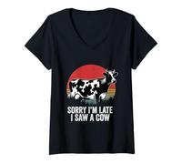 Womens Sorry I'm Late I Saw A Cow Farmer Cattle V-Neck T-Shirt