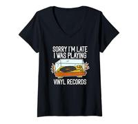 Womens Sorry I'm Late I Was Playing Vinyl Records V-Neck T-Shirt