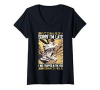 Women's Sorry I'm Late I was Trapped in The Void Japanese Frog V-Neck T-Shirt