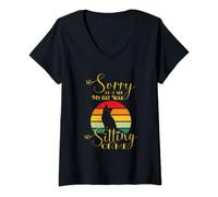 Womens Sorry im late my cat was sitting on me V-Neck T-Shirt
