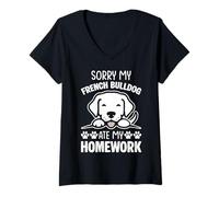 Womens Sorry My French Bulldog Ate My Homework Back To School Dog V-Neck T-Shirt