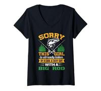 Womens Sorry This Girl Taken Cool Guy Fishing Forest Tee V-Neck T-Shirt