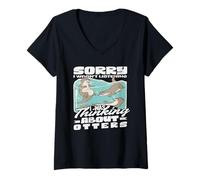Womens Sorry Wasn't Listening Sea Otter Cartoon V-Neck T-Shirt