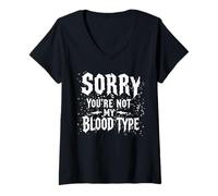 Women's Sorry You're Not My Blood Type Funny Goth Vampire Halloween V-Neck T-Shirt