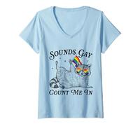 Womens Sound Gay Count Me in LGBTQ Pride Month Raccoon Rainbow Flag V-Neck T-Shirt