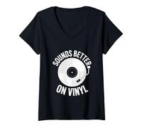 Women's Sounds Better On Vinyl Record Player Retro Graphic V-Neck T-Shirt
