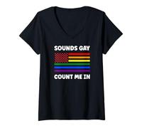 Womens Sounds Gay Count Me in Rainbow Color American Flag Gay Pride V-Neck T-Shirt