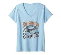 Women's Sourdough and Scripture Christian Bread Baker Bible Study V-Neck T-Shirt