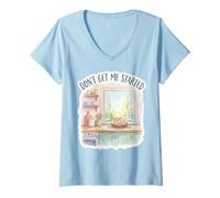 Women's Sourdough Starter Don't Get Me Started Watercolor Bread Pun V-Neck T-Shirt