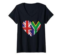 Womens South Africa African British Flags Heart | United Kingdom V-Neck T-Shirt