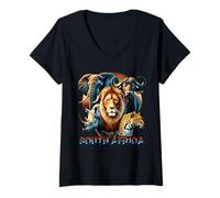 Women's South Africa Big Five Animals Wildlife Pride Art V-Neck T-Shirt