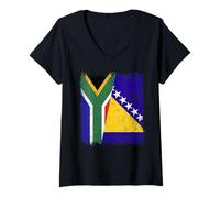 Womens South Africa Bosnia and Herzegovina Half Flag V-Neck T-Shirt