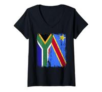 Womens South Africa Congo Half Flag South African Congolese Pride V-Neck T-Shirt