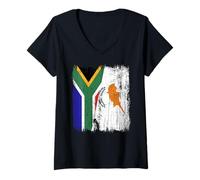 Womens South Africa Cyprus Half Flag South African Cypriot Heritage V-Neck T-Shirt