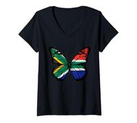 Women's South Africa Flag Butterfly Wings V-Neck T-Shirt