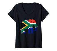 Women's South Africa Flag Elephant Silhouette V-Neck T-Shirt