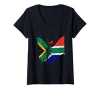 Womens South Africa Flag Jamaica Butterfly South African Roots V-Neck T-Shirt