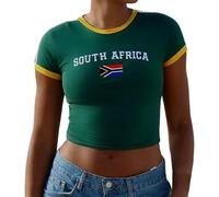 Women's South Africa Shirts Vintage Y2K Short Sleeve Top Casual Crew Neck T-Shirt Raglan Sleeve Basic Tee Tops Trendy Color Block Outdoor Shirt Fashion Dressy Tunic Blouse Comfortable Soft Tops