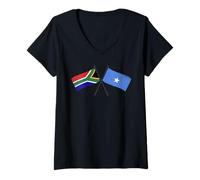 Women's South Africa Somalia Crossed Flags South African Somali V-Neck T-Shirt