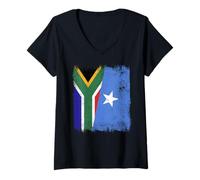 Women's South Africa Somalia Half Flag South African Somali Pride V-Neck T-Shirt
